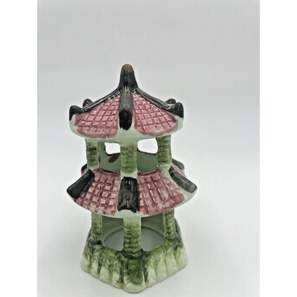Vtg Aquarium Fishbowl Ceramic Swim Through 3D Japanese Pagoda Tower 5x3.5